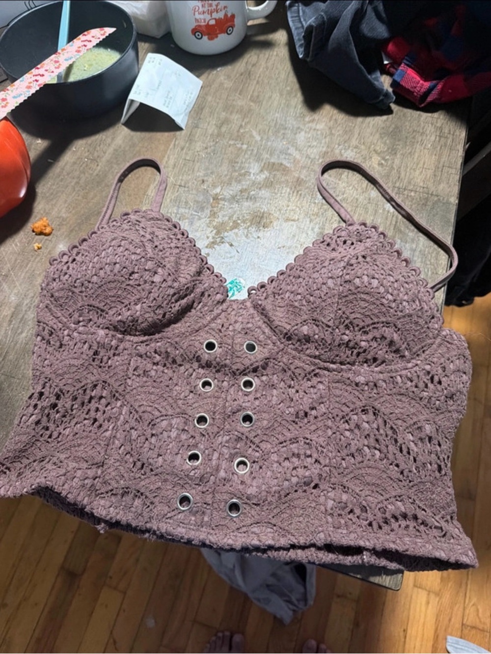 Crochet Lace Eyelet Crop Tank Top - Mauve